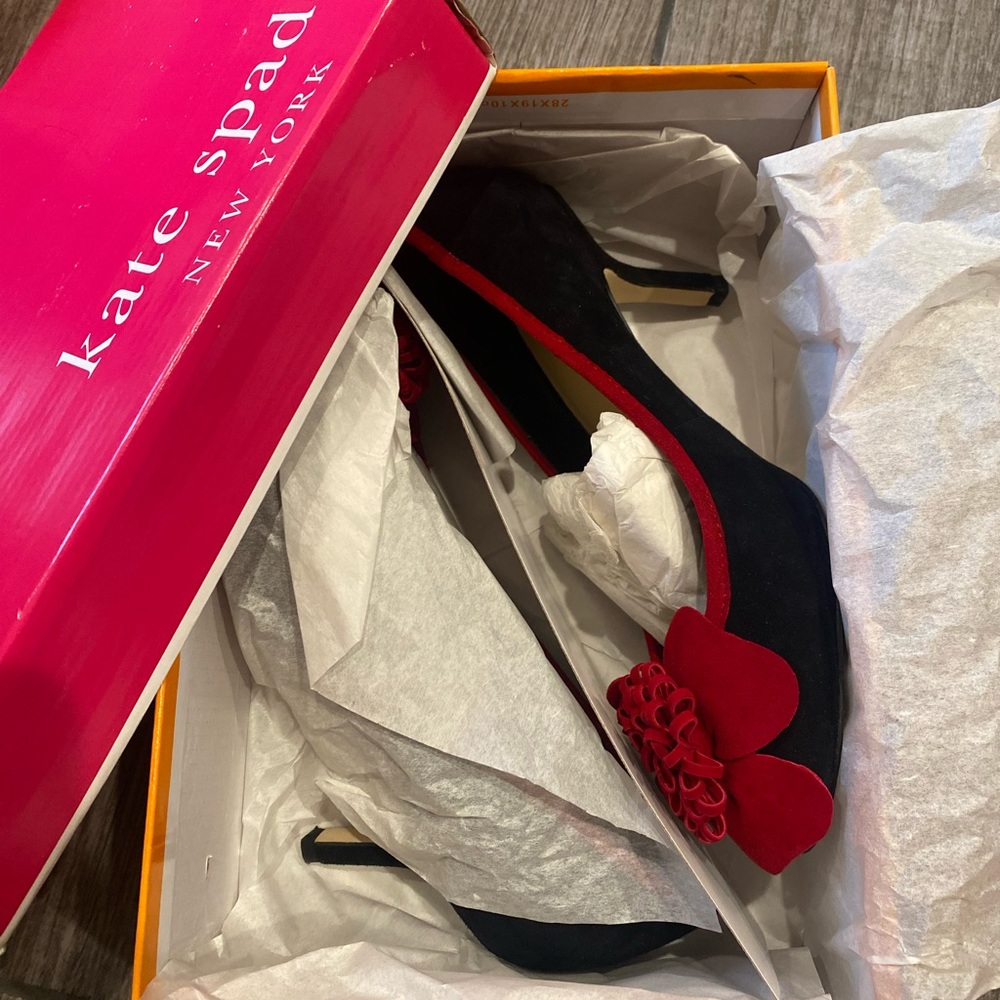 Kate Spade Carmen Heel in Black & Red Suede